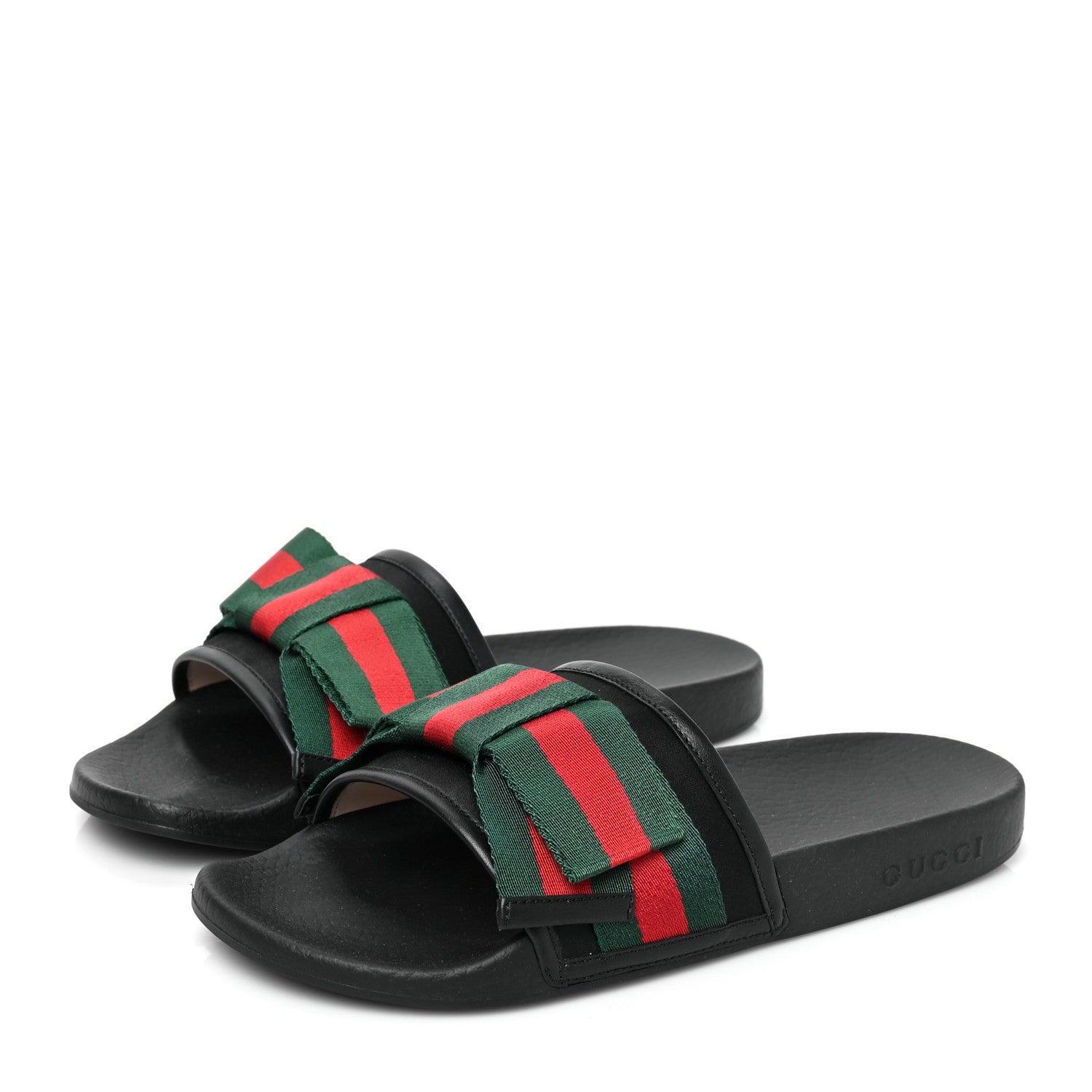 Gucci Satin Web Bow Slide Sandals 39 Black 3 of 8