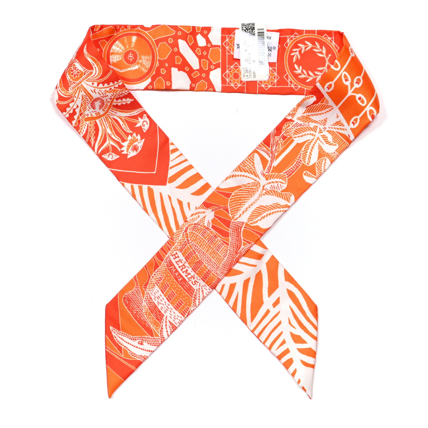 Hermes Silk La Danse Des Amazones Twilly Orange Corail White 1 of 5