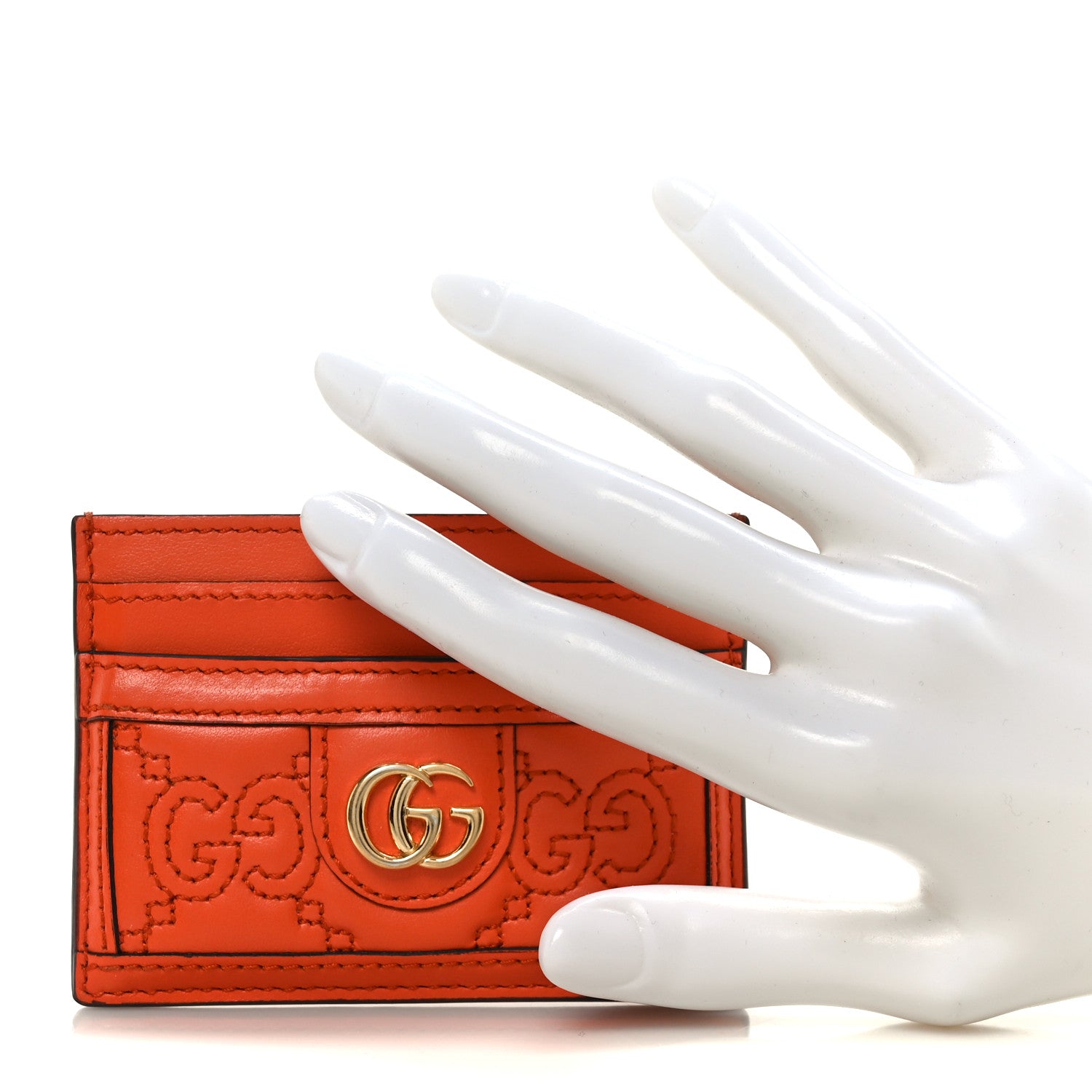 Gucci Calfskin GG Matelasse Card Holder Deep Orange 2 of 7