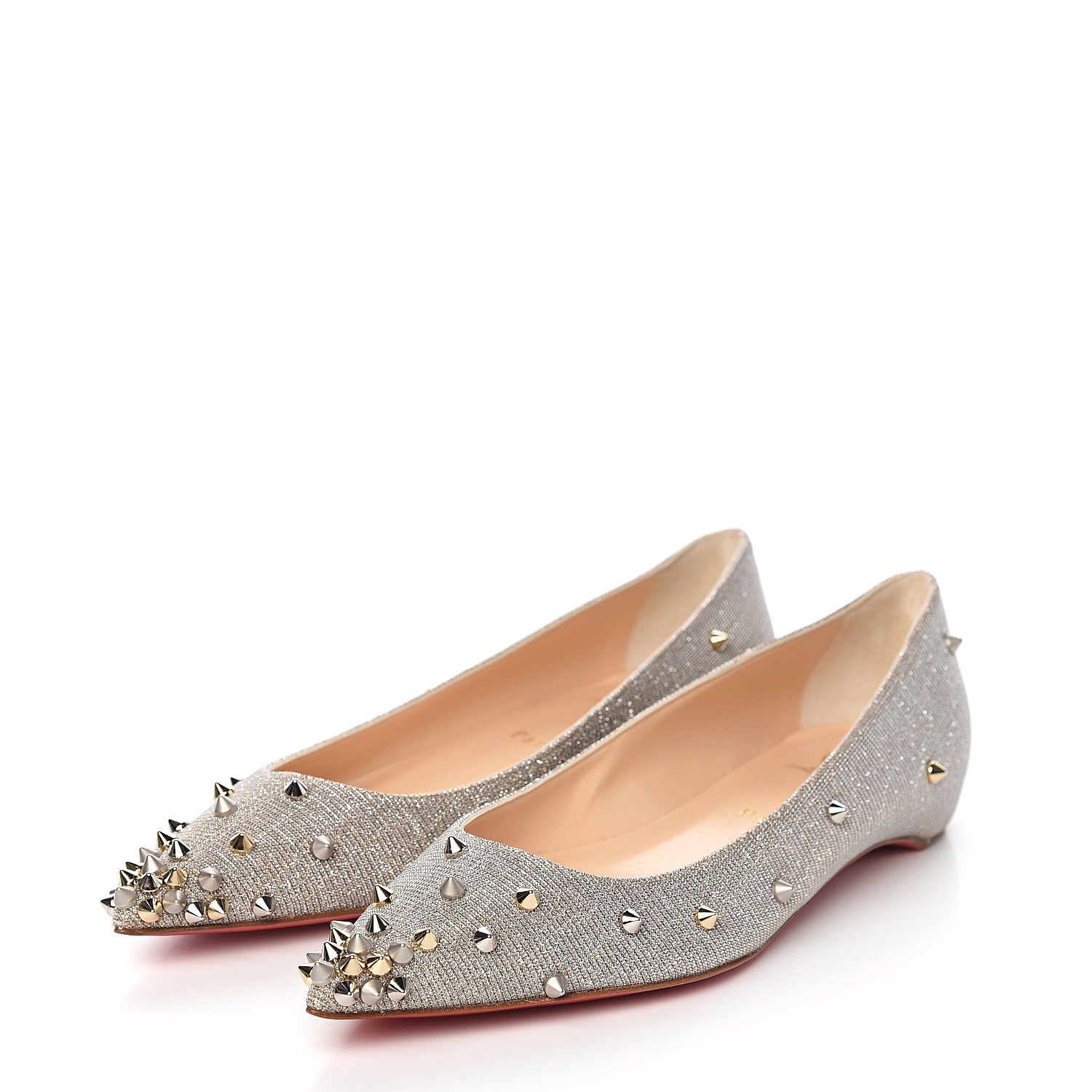 Christian Louboutin Metallic Glitter Fabric Degraspike Flats 38 Silver 3 of 8