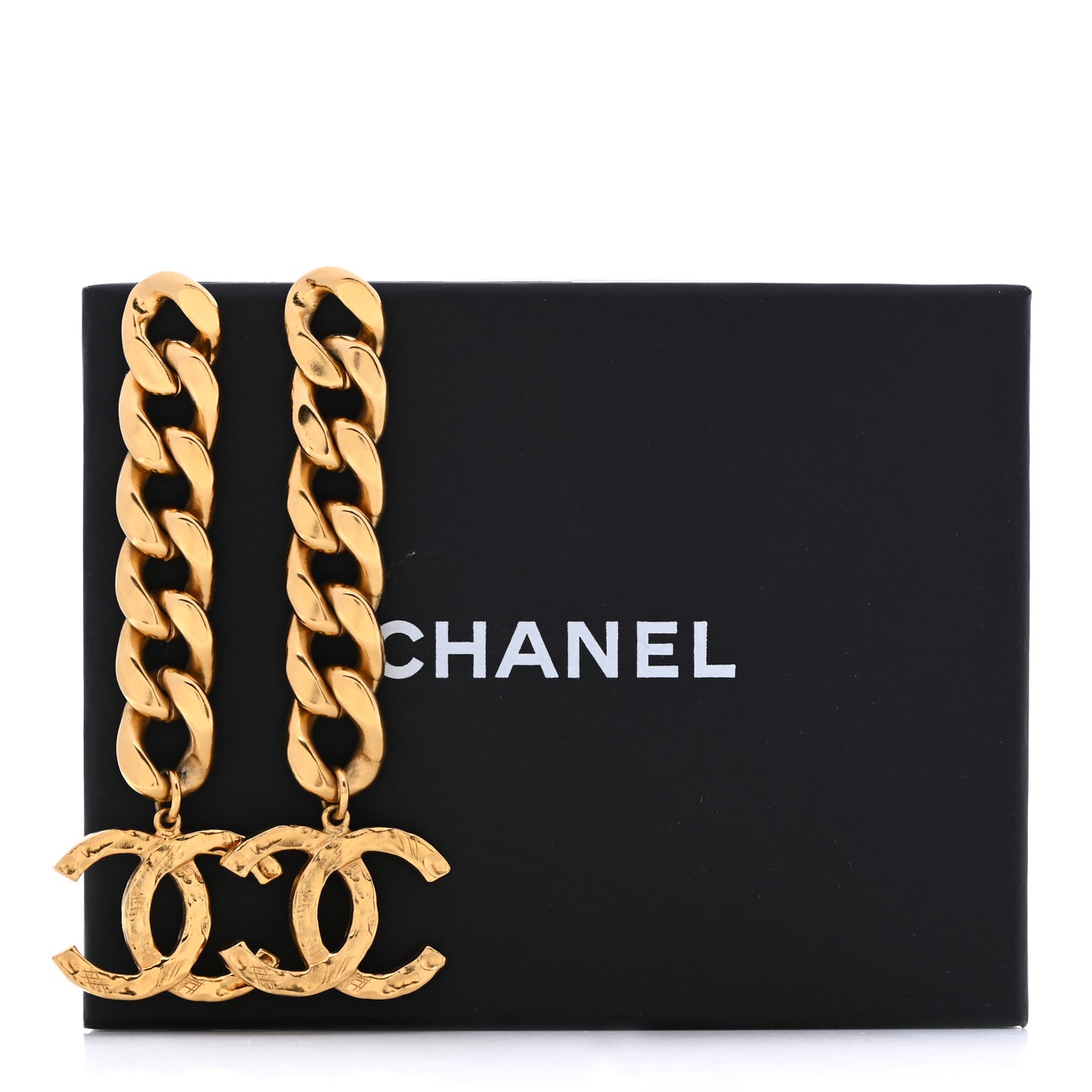 Metal CC Pick Drop Earrings Gold
