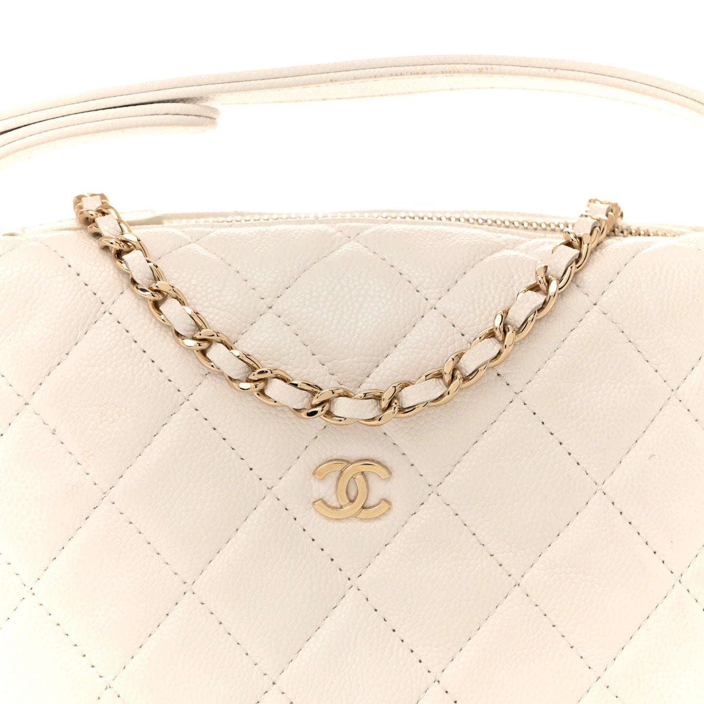 Caviar Quilted Hobo Clutch With Chain White