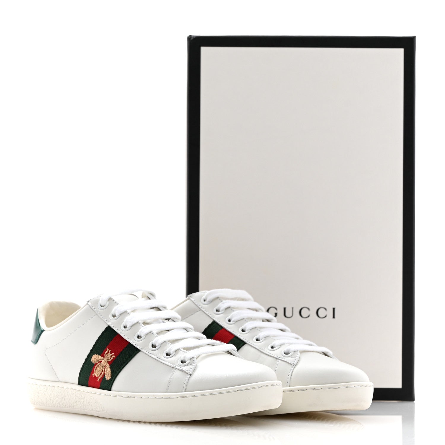 Gucci Calfskin Ayers Bee Embroidered Womens Ace Sneakers 37 White Green 10 of 10