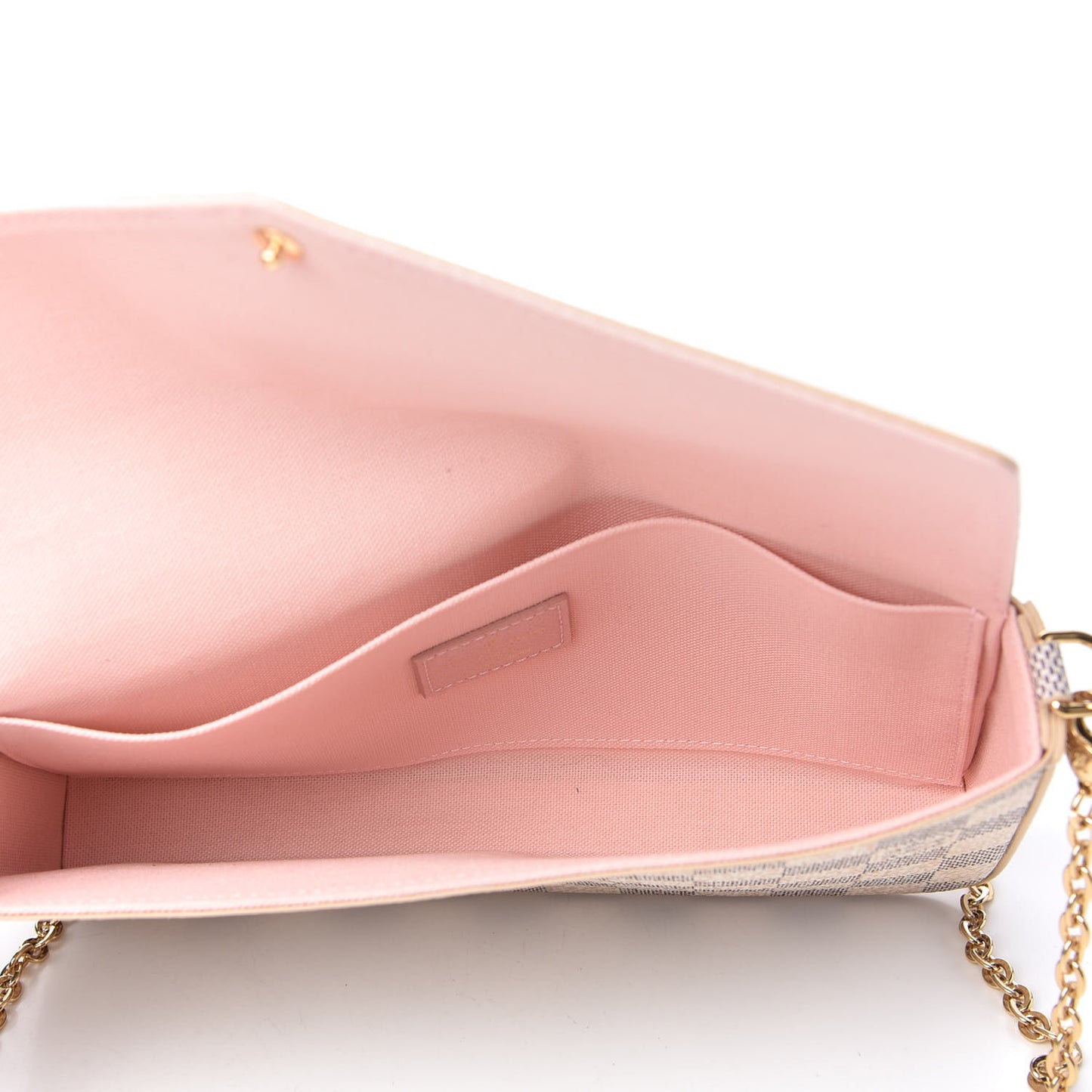 Damier Azur Pochette Felicie Chain Wallet Rose Ballerine