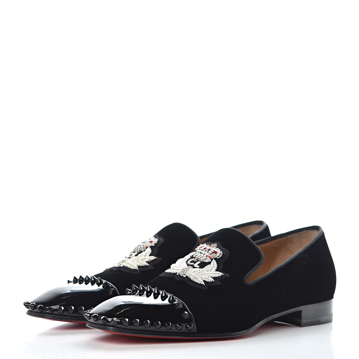 Christian Louboutin Patent Velvet Spikes Mens Captain Loubi Flat Loafers 39 Black 3 of 8