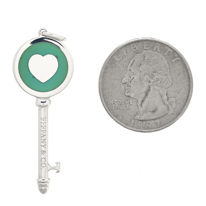 Tiffany Sterling Silver Enamel Heart Key Pendant Blue 2 of 3