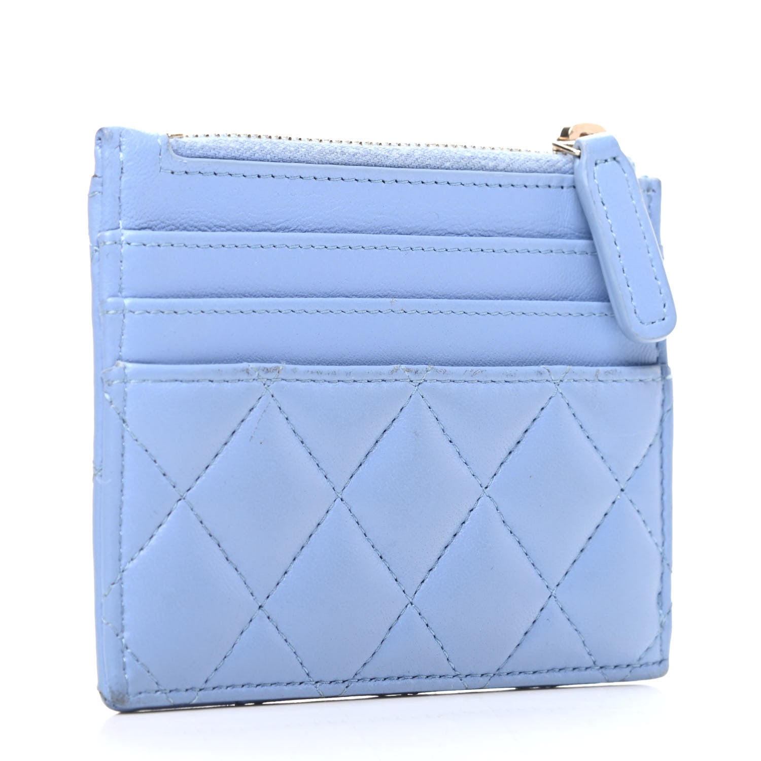 Chanel Lambskin Quilted CC Zip Card Holder Light Blue 3 of 8