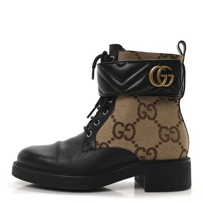 Gucci Flores Calfskin Monogram Maxi GG Nappa Matelasse Double G 40mm Ankle Boots 39 Black Camel Ebony 1 of 8