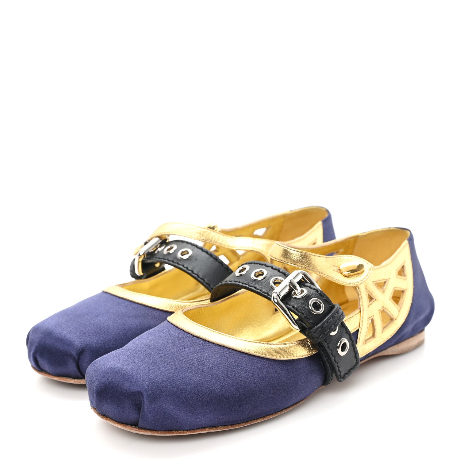 Miu Miu Nappa Silk Raso Ballerina Mules 35.5 Baltico Oro 4 of 9