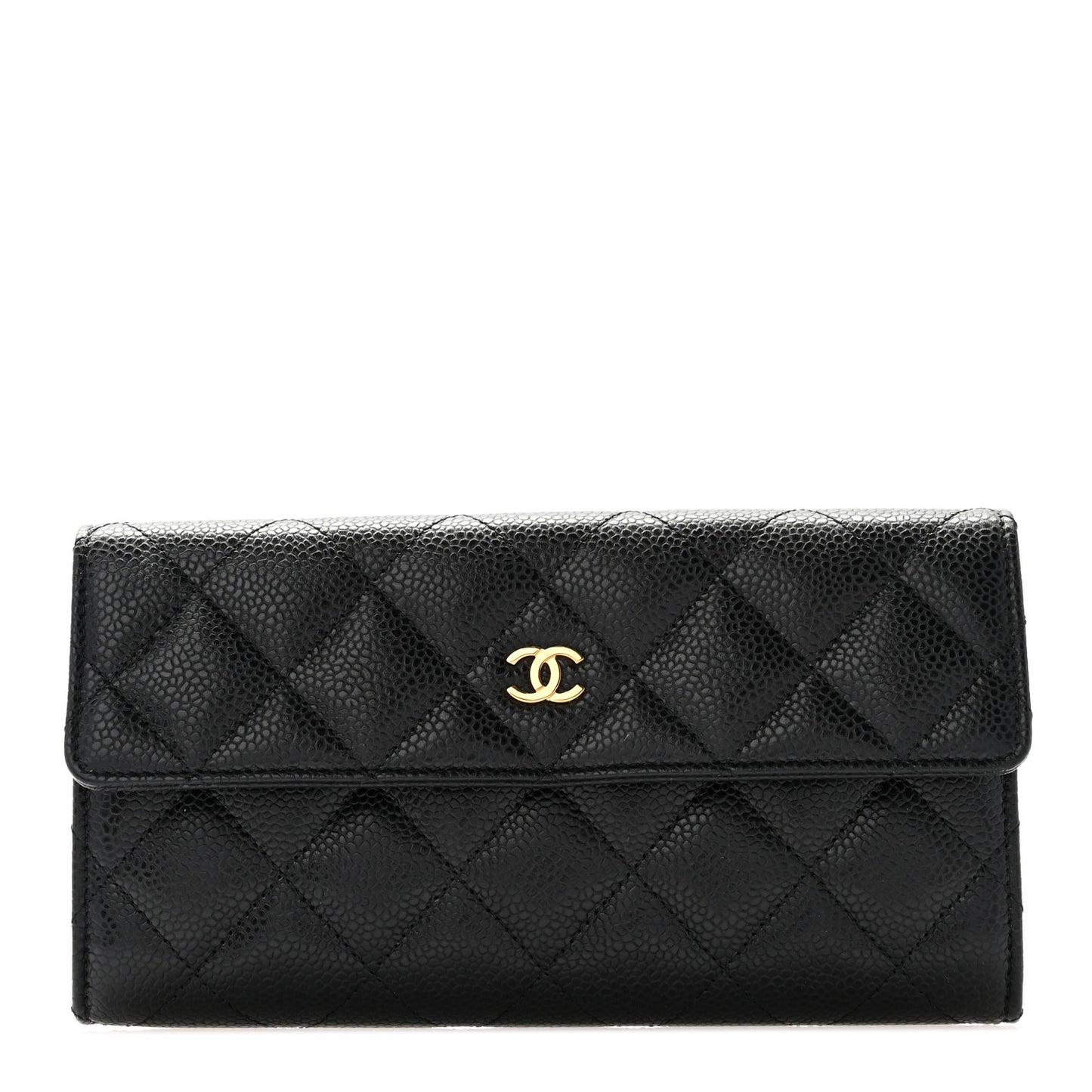 Caviar Quilted Large Gusset Flap Wallet Black