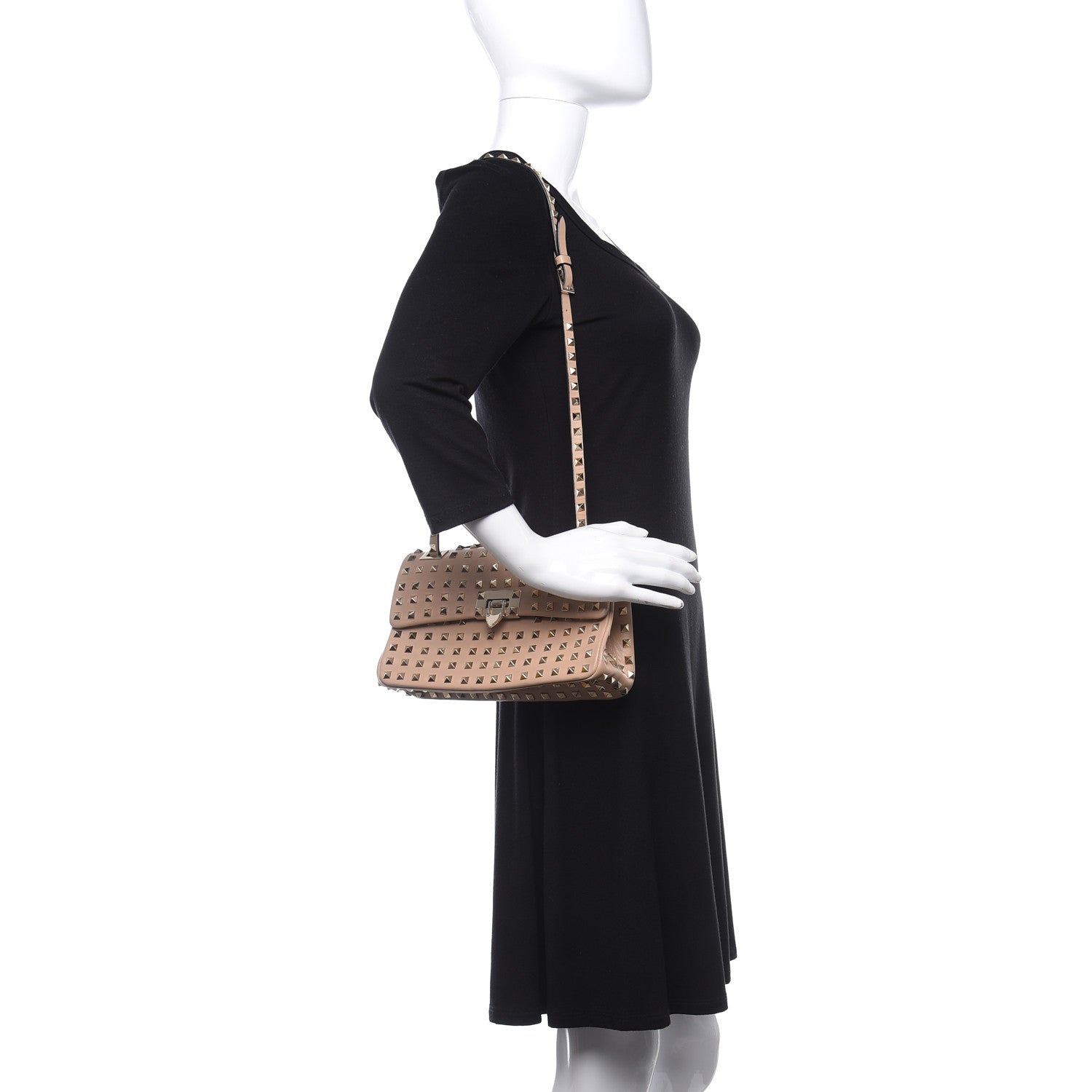 Valentino Garavani Vitello Medium Rockstud All Over Shoulder Bag Beige 2 of 12