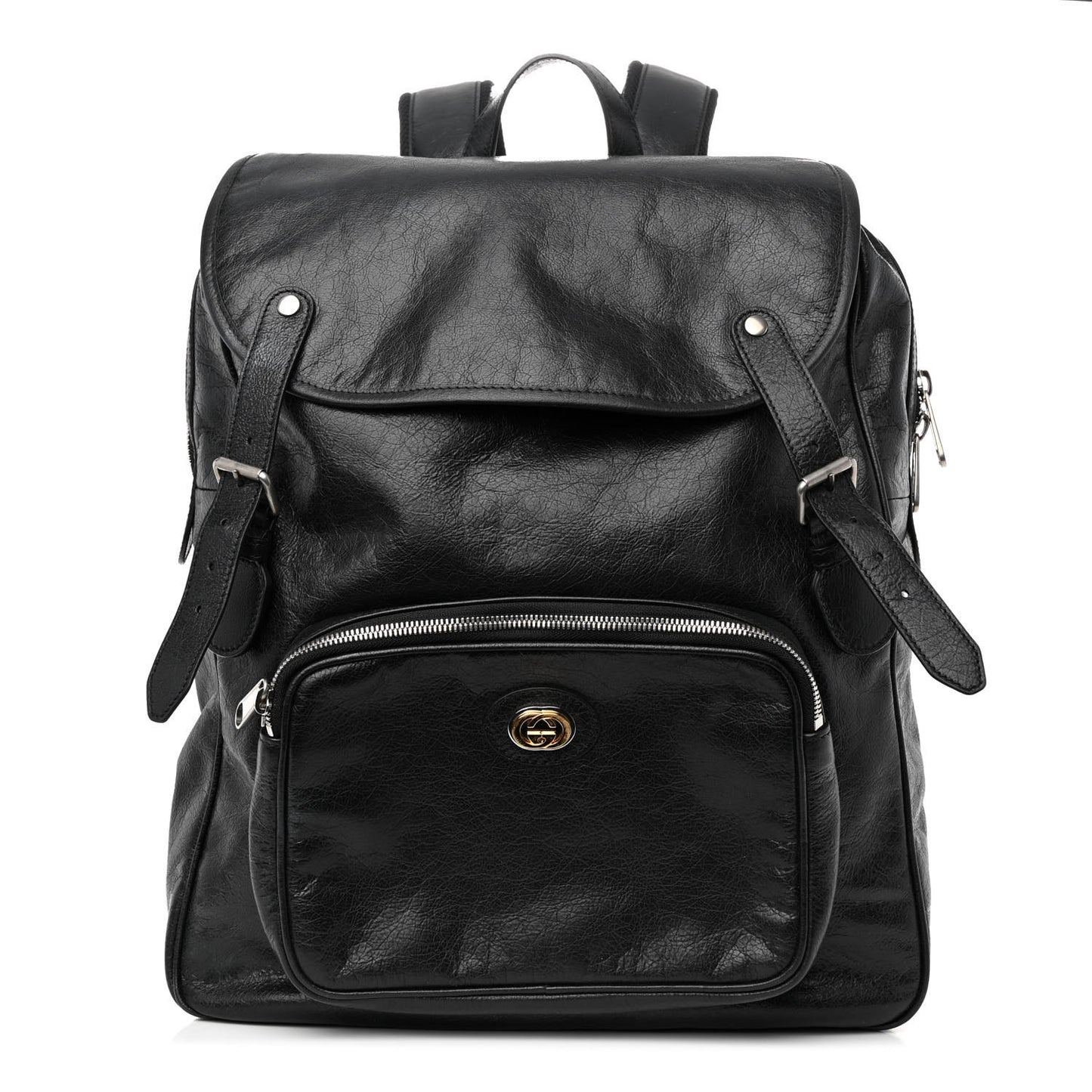 Fluffy Calfskin Mesh Nylon Medium Morpheus Double Buckle Backpack Black