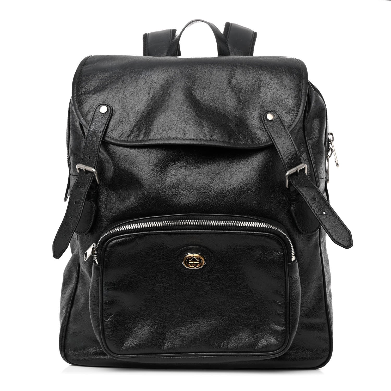 Gucci Fluffy Calfskin Mesh Nylon Medium Morpheus Double Buckle Backpack Black 1 of 9