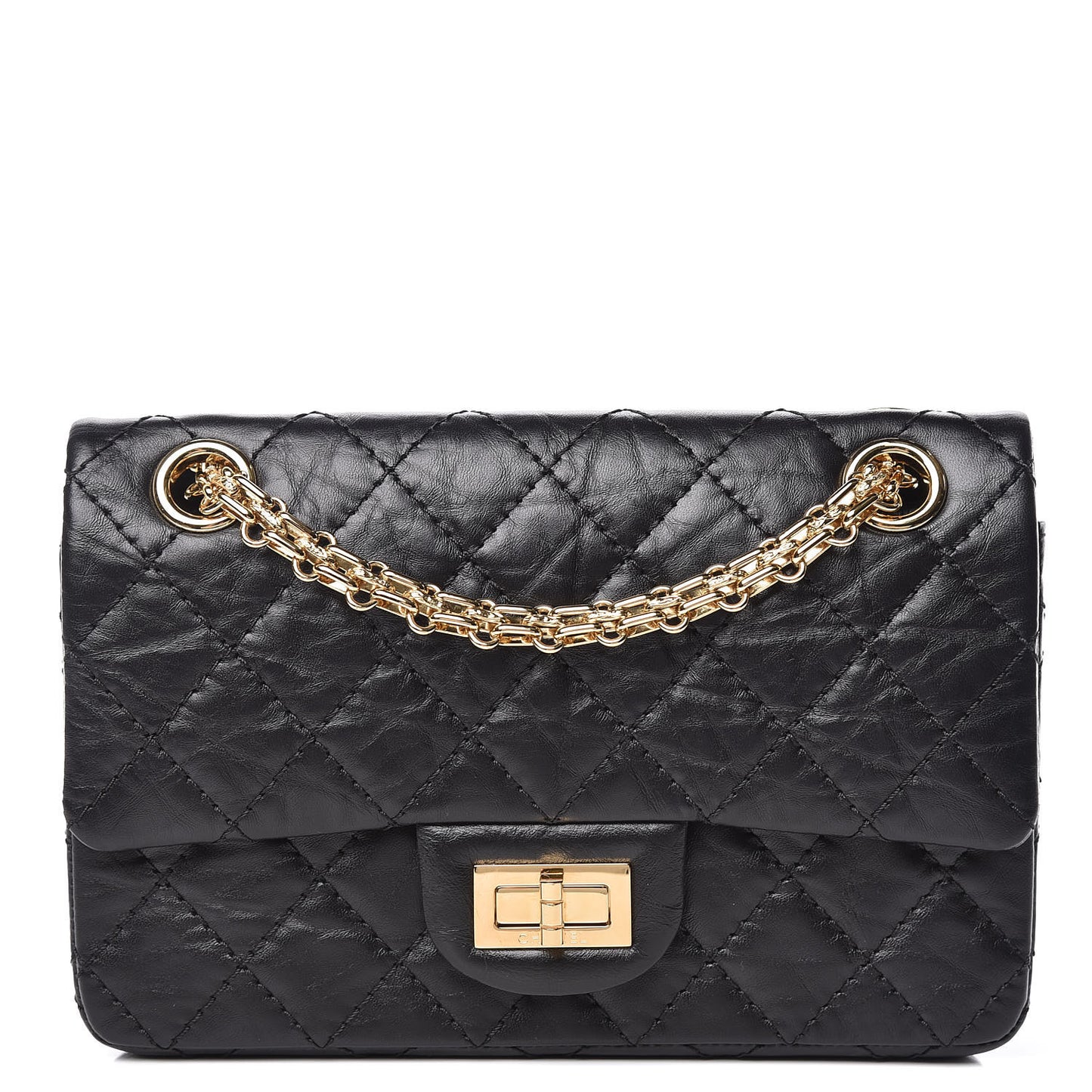 Aged Calfskin Quilted 2.55 Reissue Mini Flap Black