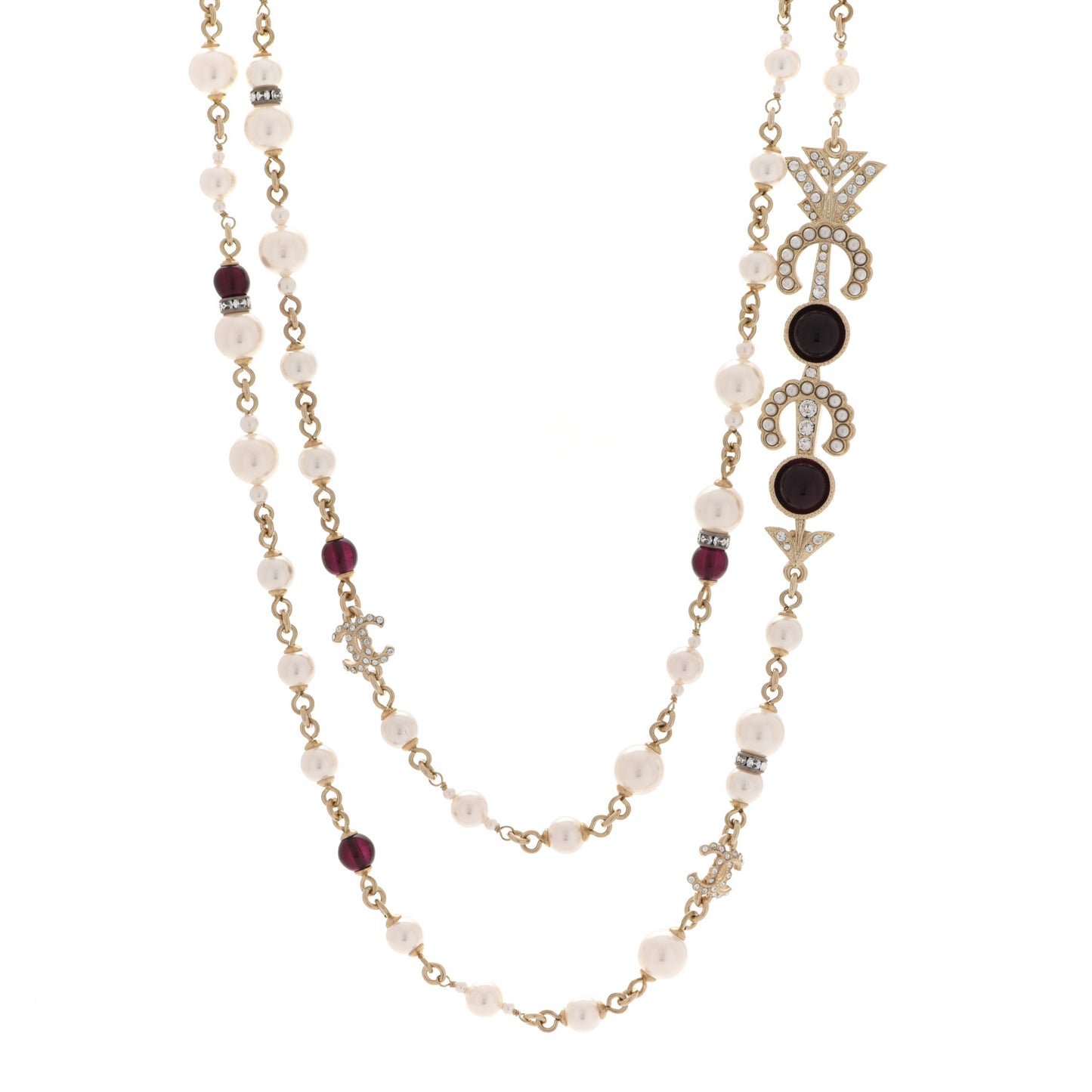 Pearl Crystal Queen of France Multi Strand Necklace Gold Red