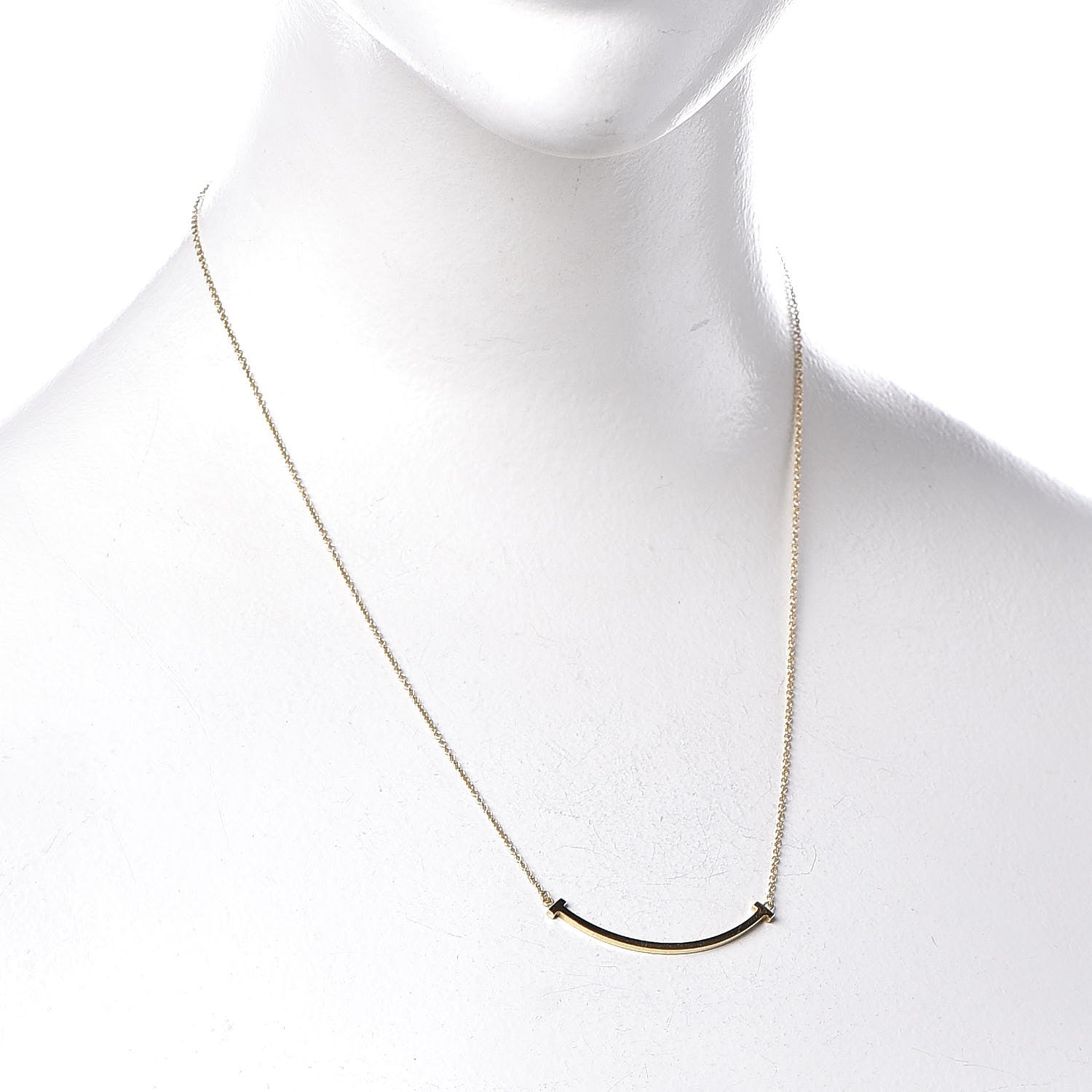 Tiffany 18K Yellow Gold Small T Smile Pendant Necklace 2 of 6