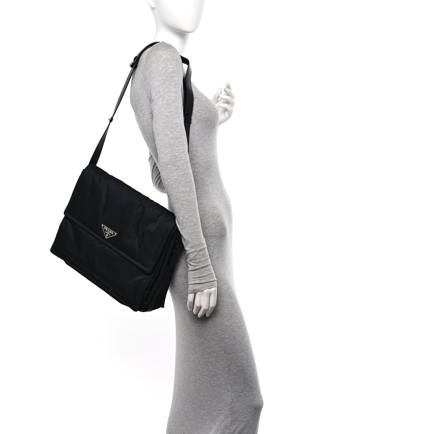 Prada Re-Nylon Vitello Padded Large Flap Shoulder Bag Black 2 of 10