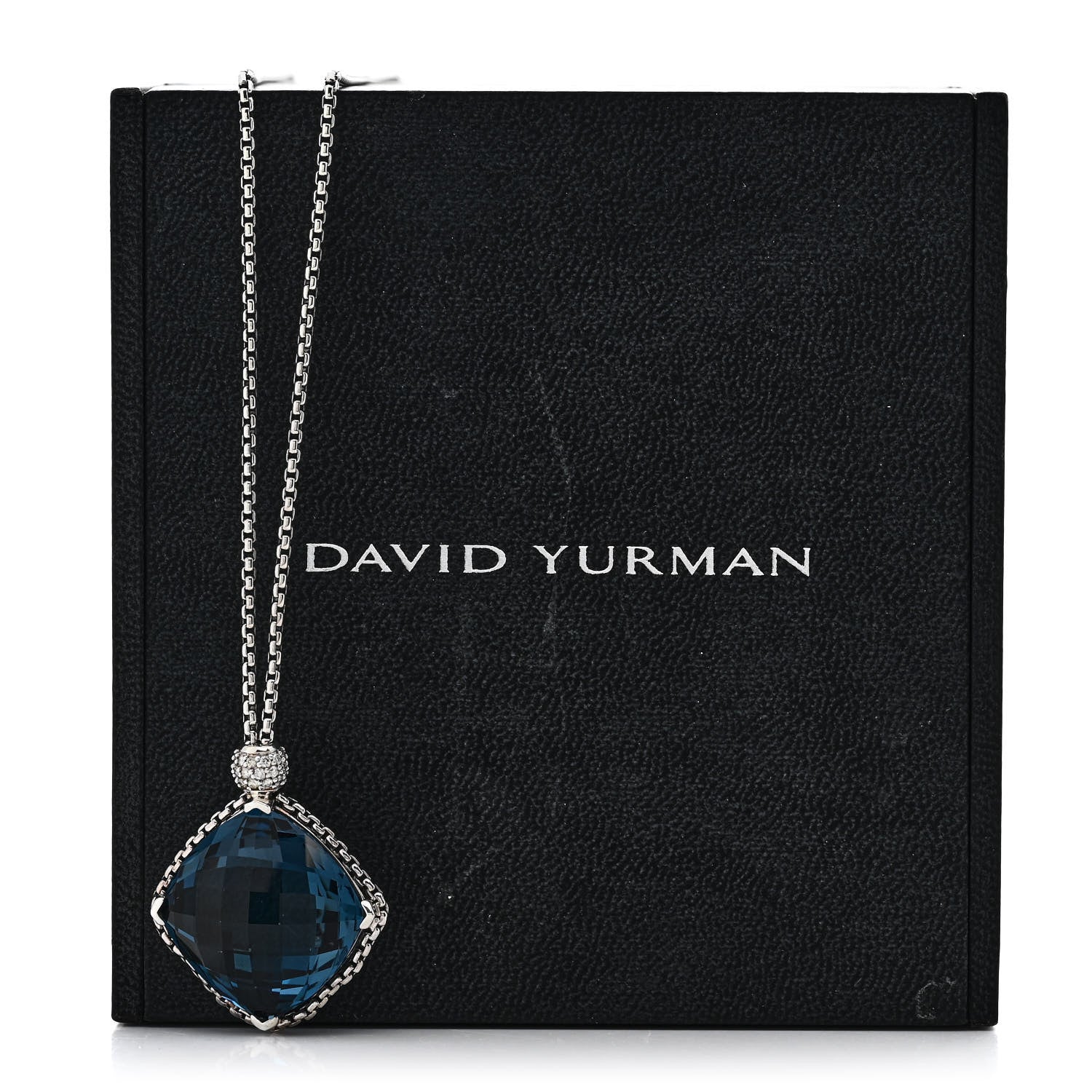 David Yurman Sterling Silver Diamond Blue Topaz 20mm Cushion on Point Drop Pendant Necklace 8 of 8