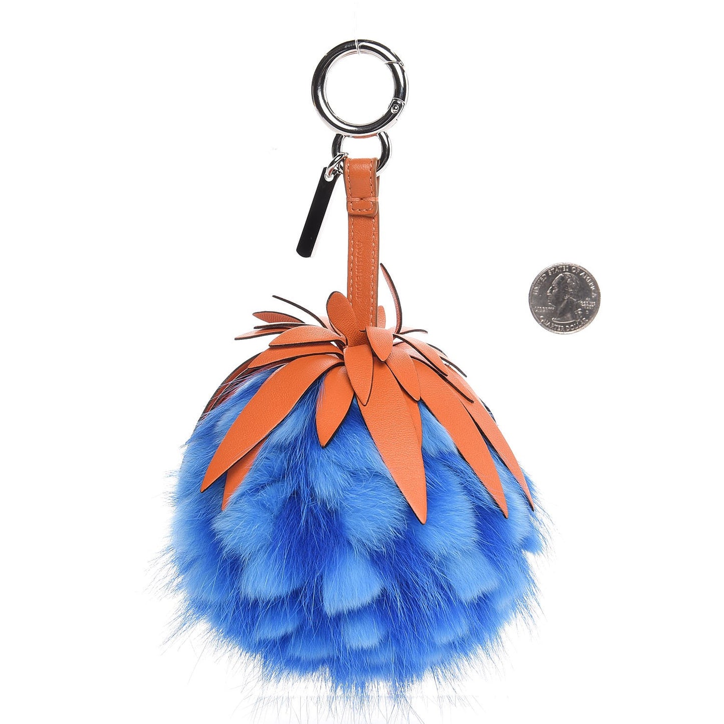 Fox Rabbit Fur Nappa Pineapple Bag Charm Royal Blue Papaya
