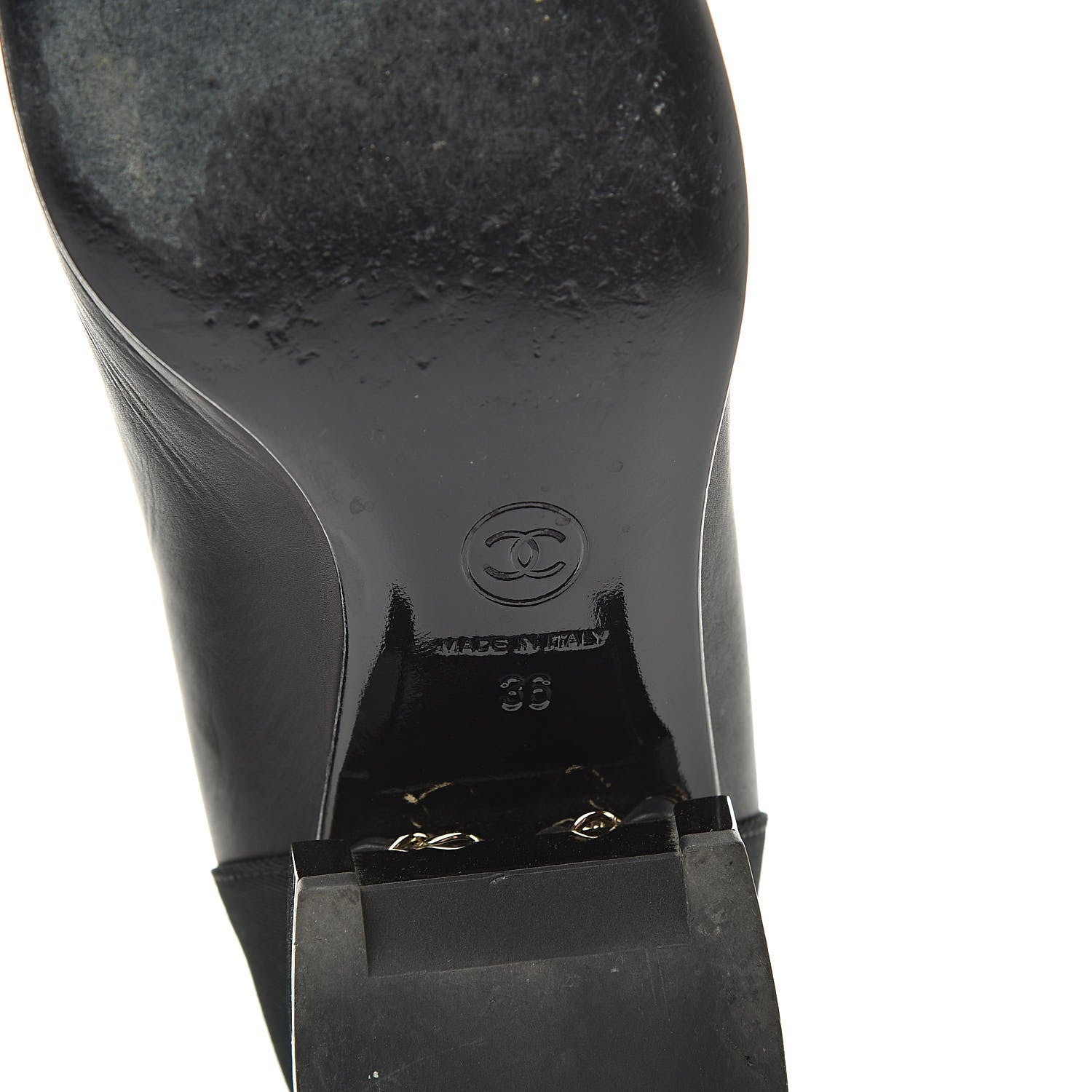 Chanel Lambskin Patent Cap Toe Low Heel Chain Pumps 36 Black 7 of 15