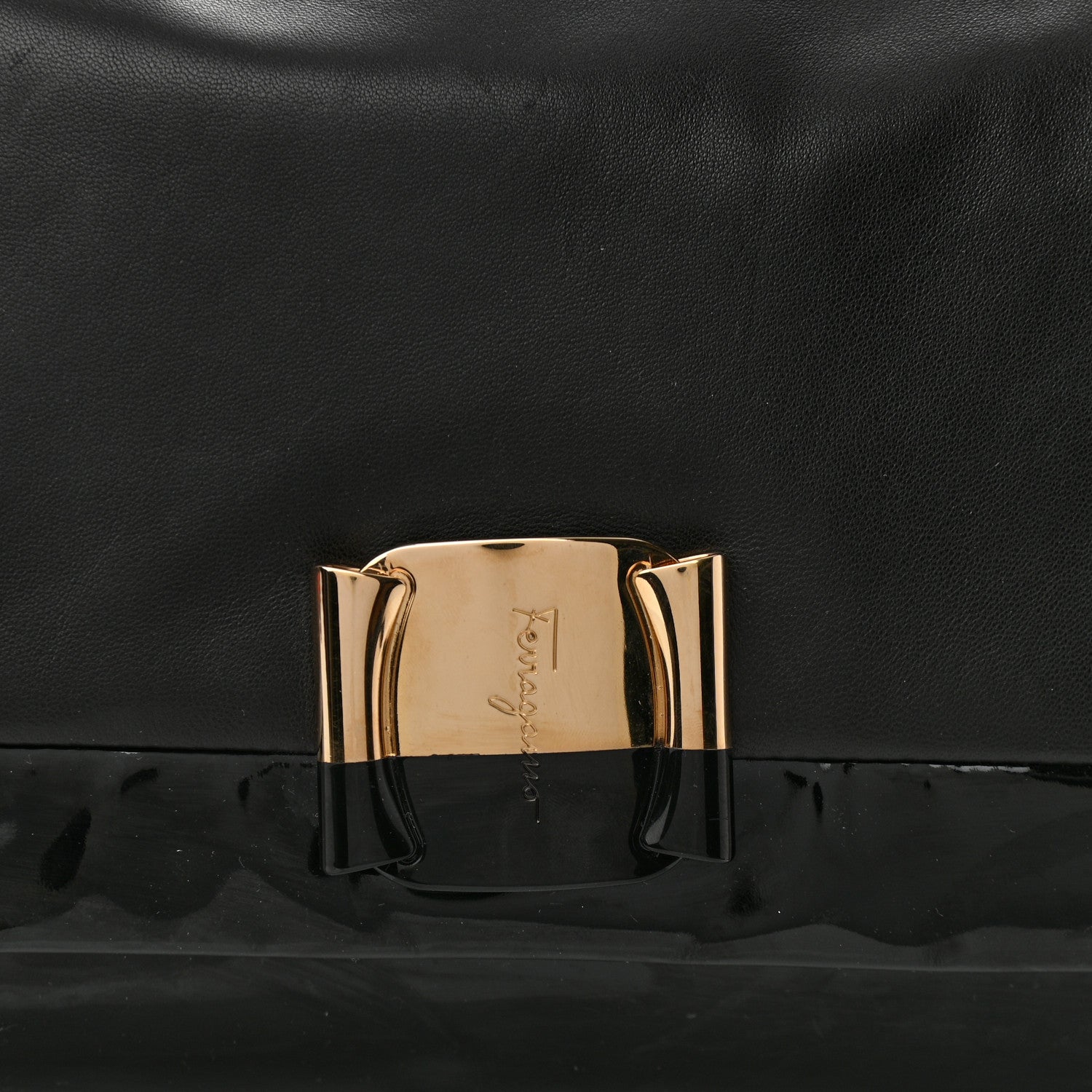 Salvatore Ferragamo Calfskin Patent Flap Shoulder Bag Black 7 of 11