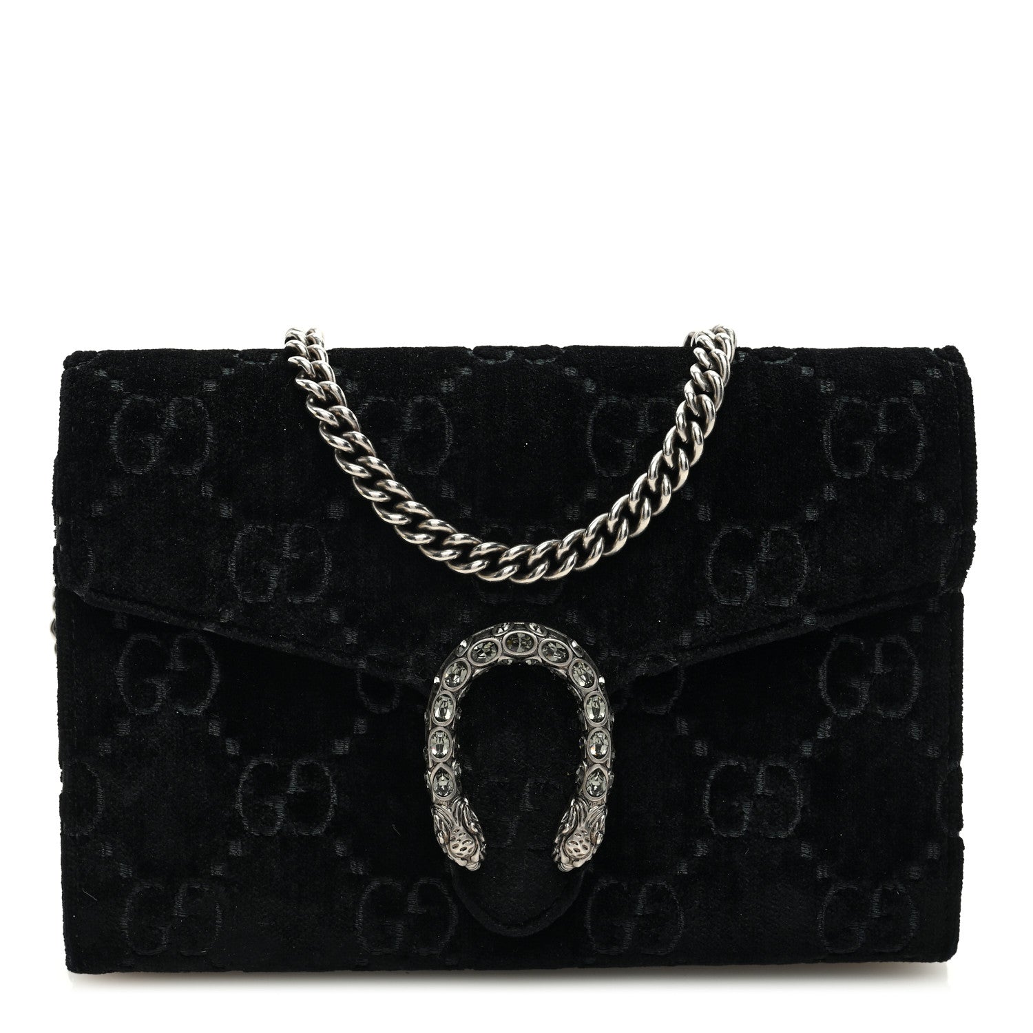 Gucci Velvet GG Monogram Mini Dionysus Chain Wallet Black 1 of 9
