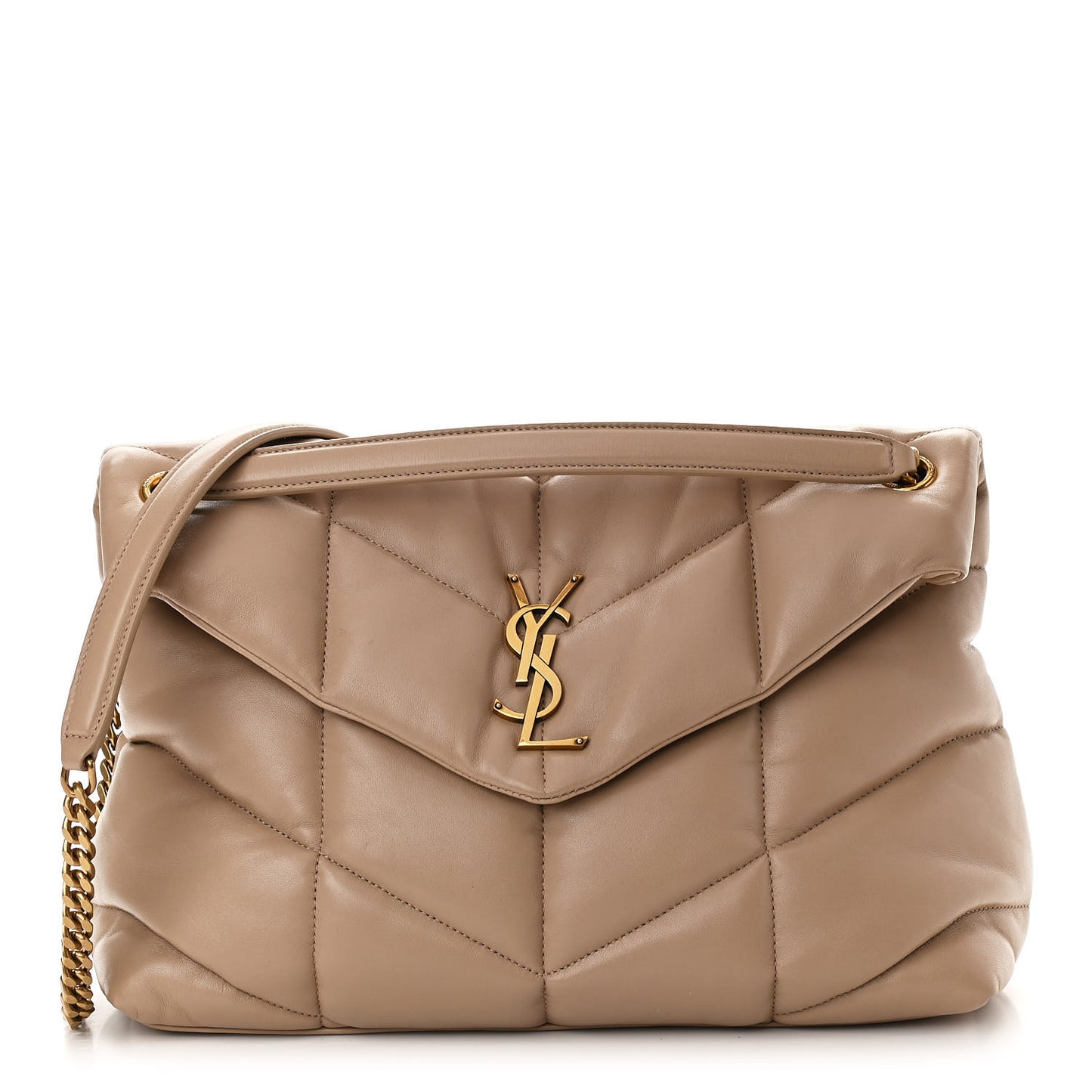 Lambskin Quilted Medium Loulou Puffer Monogram Chain Satchel Dark Beige