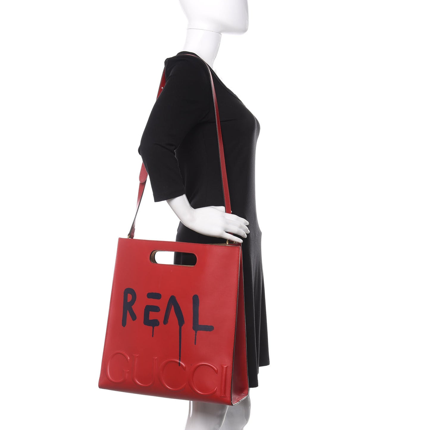 Calfskin GucciGhost Real Medium XL Tote Hibiscus Red