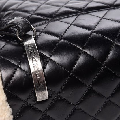 Chanel Glazed Calfskin Shearling Quilted Small Mountain Backpack Black Ivory 11 of 14
