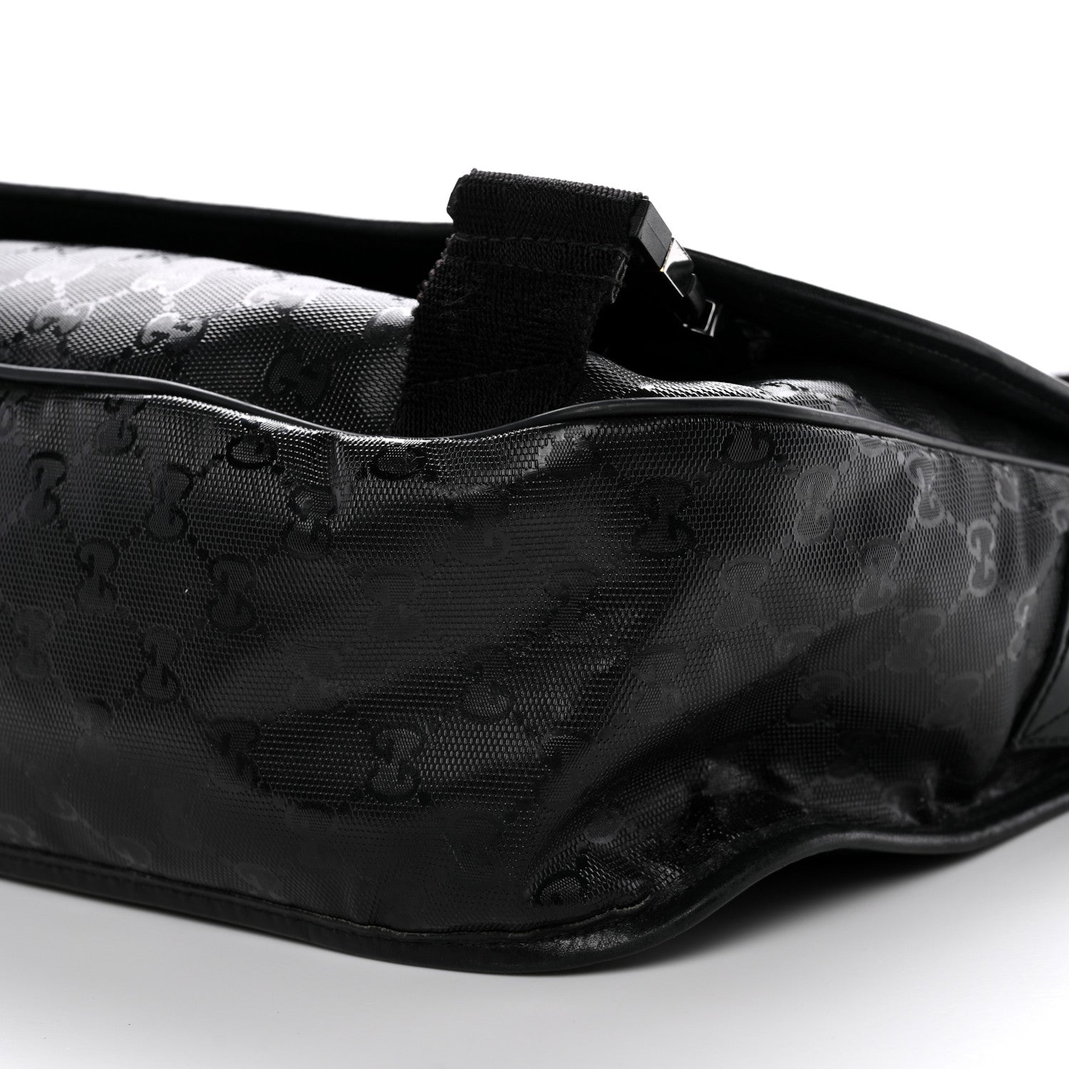 Gucci Imprime Monogram Medium Double Buckle Flap Messenger Bag Black 10 of 14