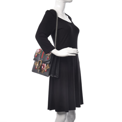 Gucci Calfskin Web Floral Embroidered Medium Dionysus Shoulder Bag Black 2 of 10