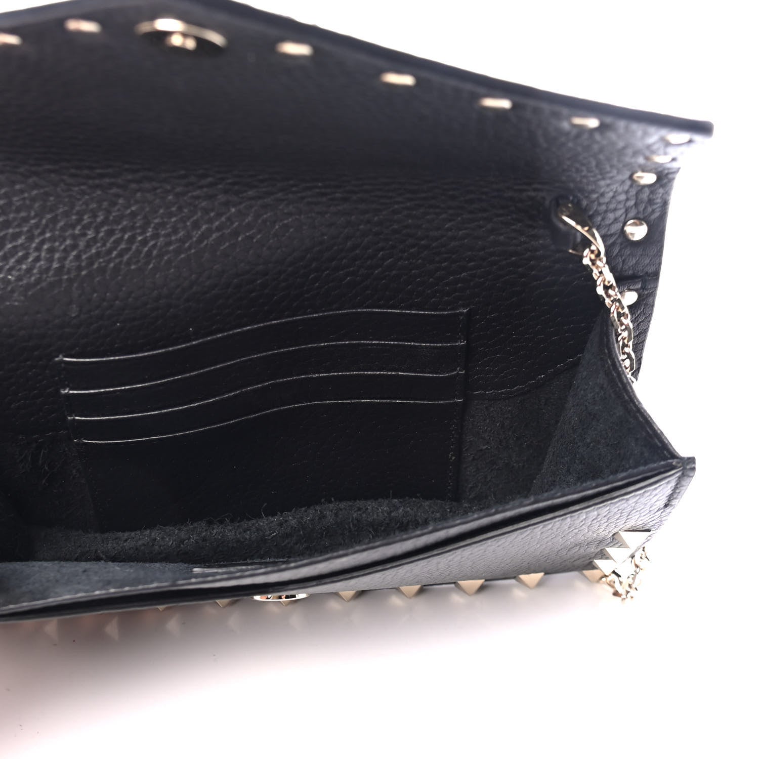 Valentino Garavani Pebbled Calfskin Rockstud Envelope Wallet on Chain Black 4 of 4