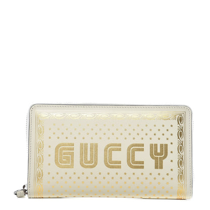 Gucci X SEGA Calfskin GUCCY Stars Zip Around Wallet Mystic White Gold 1 of 12