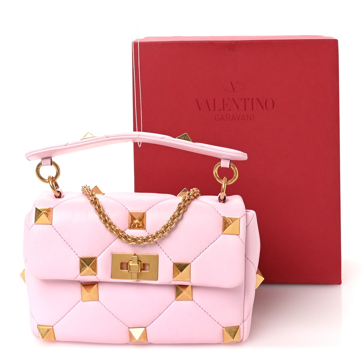 Nappa Medium Roman Stud Shoulder Bag Pink Borealis