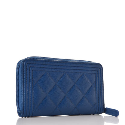 Chanel Caviar Quilted Boy Small Zip Around Wallet Blue 3 of 9