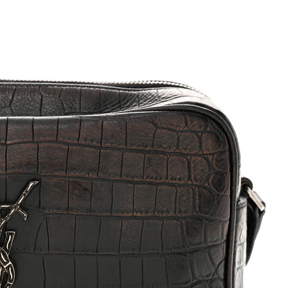 Saint Laurent Calfskin Crocodile Embossed Monogram Lou Camera Bag Black 12 of 13