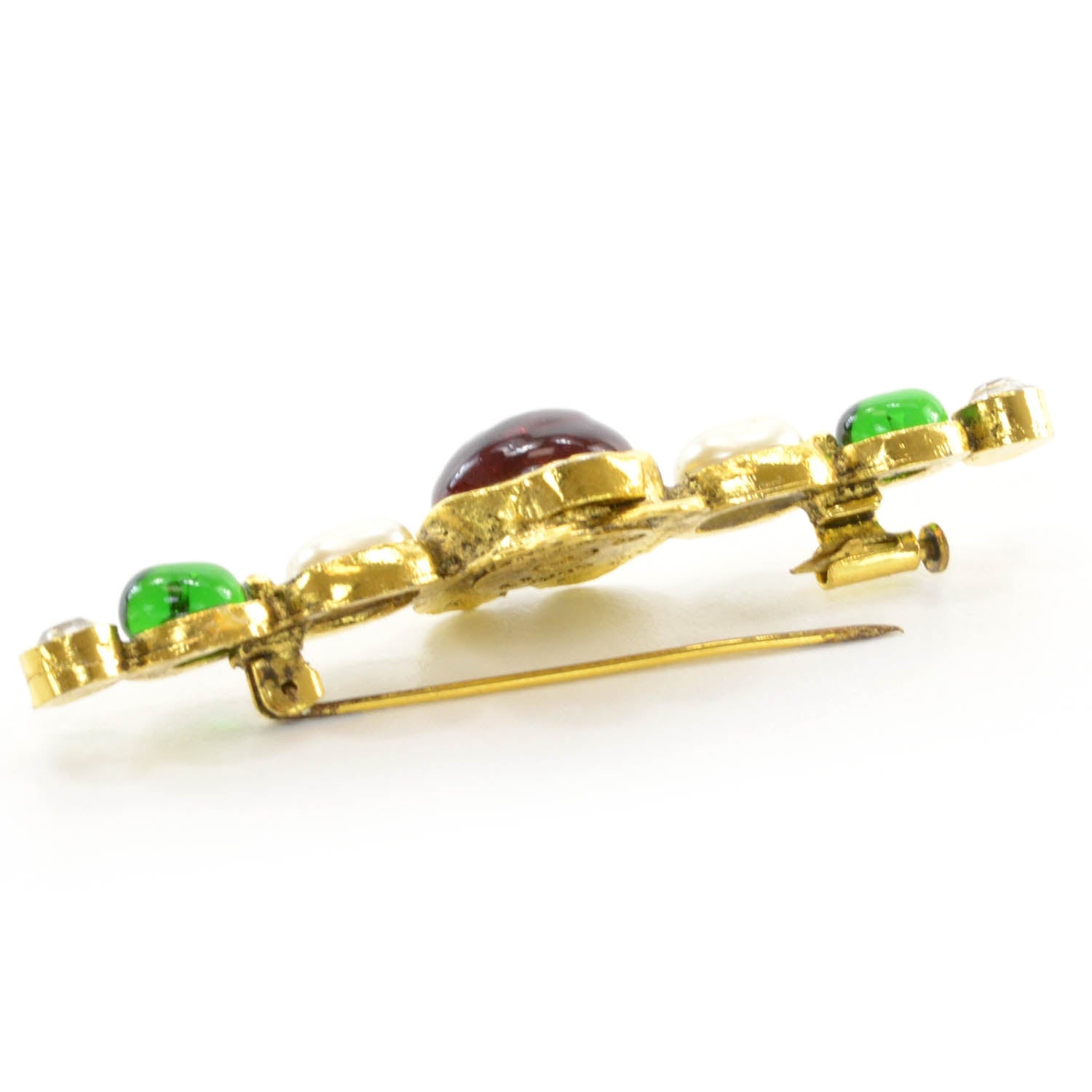 Chanel Gripoix Poured Glass Crystal Pearl Brooch Gold 4 of 6