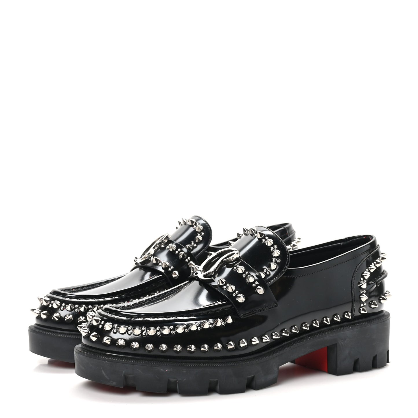 Calfskin Abrasivato Spike Womens Loafers 38.5 Black