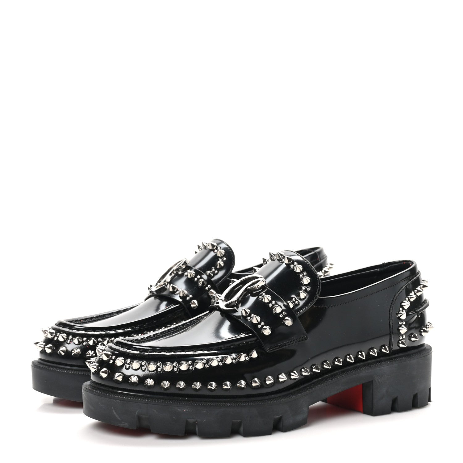 Christian Louboutin Calfskin Abrasivato Spike Womens Loafers 38.5 Black 4 of 9