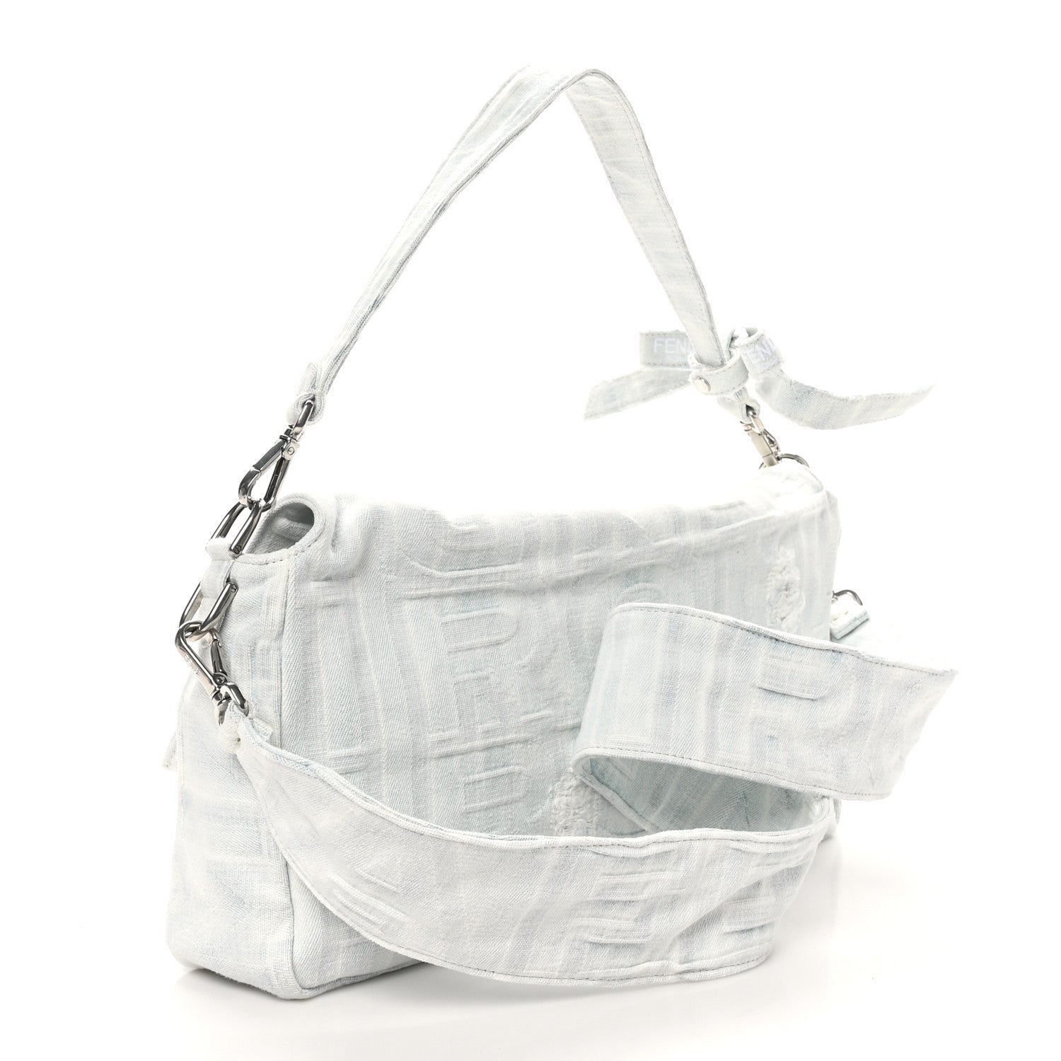Fendi X MARC JACOBS Bleached Denim Logo Maxi Baguette Off White 3 of 9