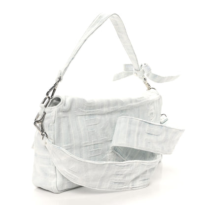 Fendi X MARC JACOBS Bleached Denim Logo Maxi Baguette Off White 3 of 9