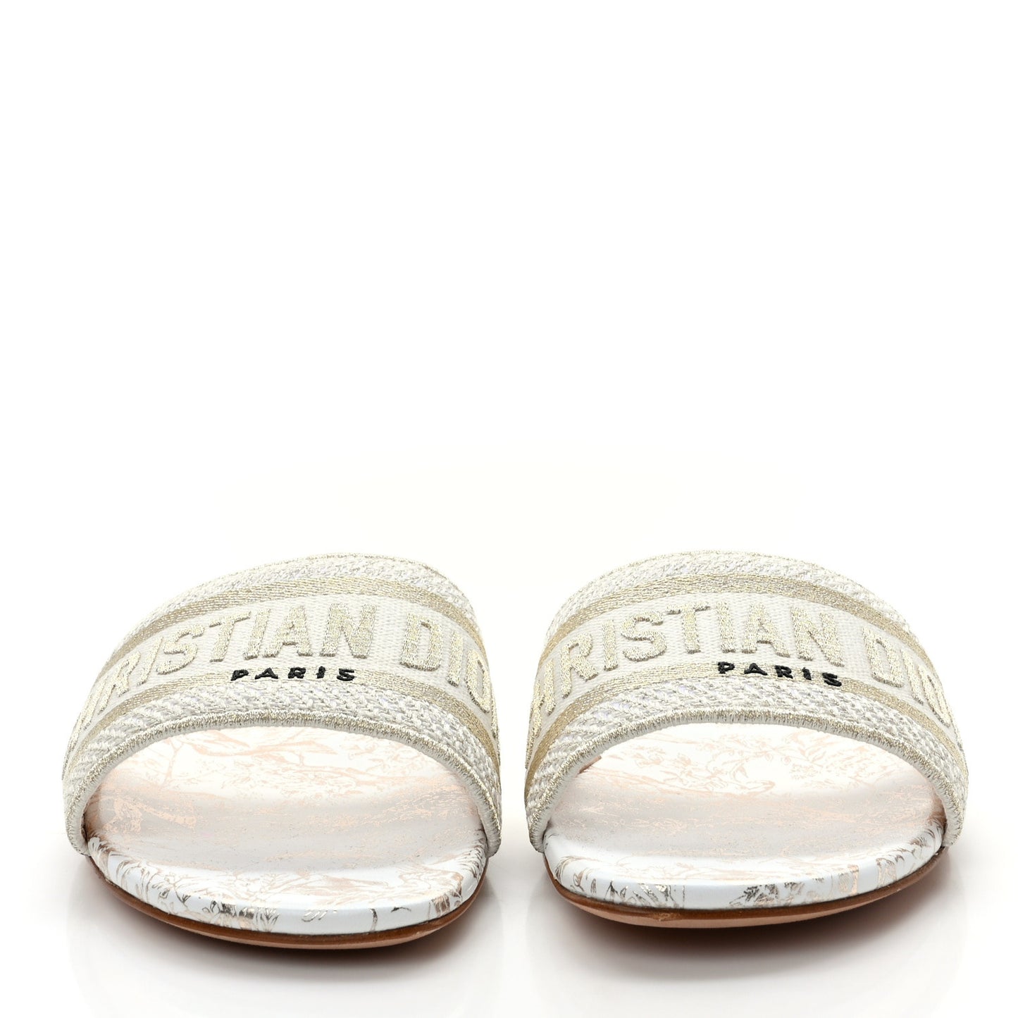 Canvas Lurex Jardin d'Hiver Embroidered Dway Flat Slide Sandals 38.5 White Palladium