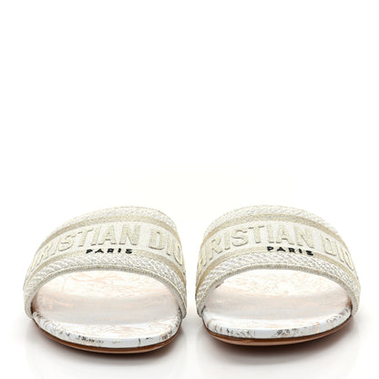Christian Dior Canvas Lurex Jardin d'Hiver Embroidered Dway Flat Slide Sandals 38.5 White Palladium 2 of 9