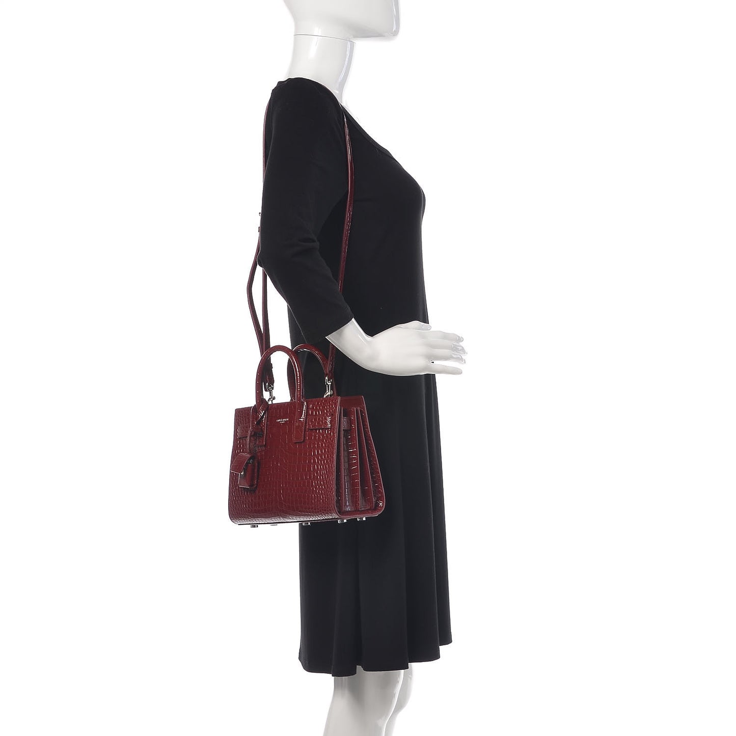 Calfskin Crocodile Embossed Nano Sac De Jour Dark Red