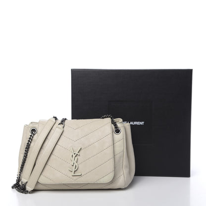 Saint Laurent Pebbled Lambskin Chevron Monogram Small Nolita White Vintage 12 of 12