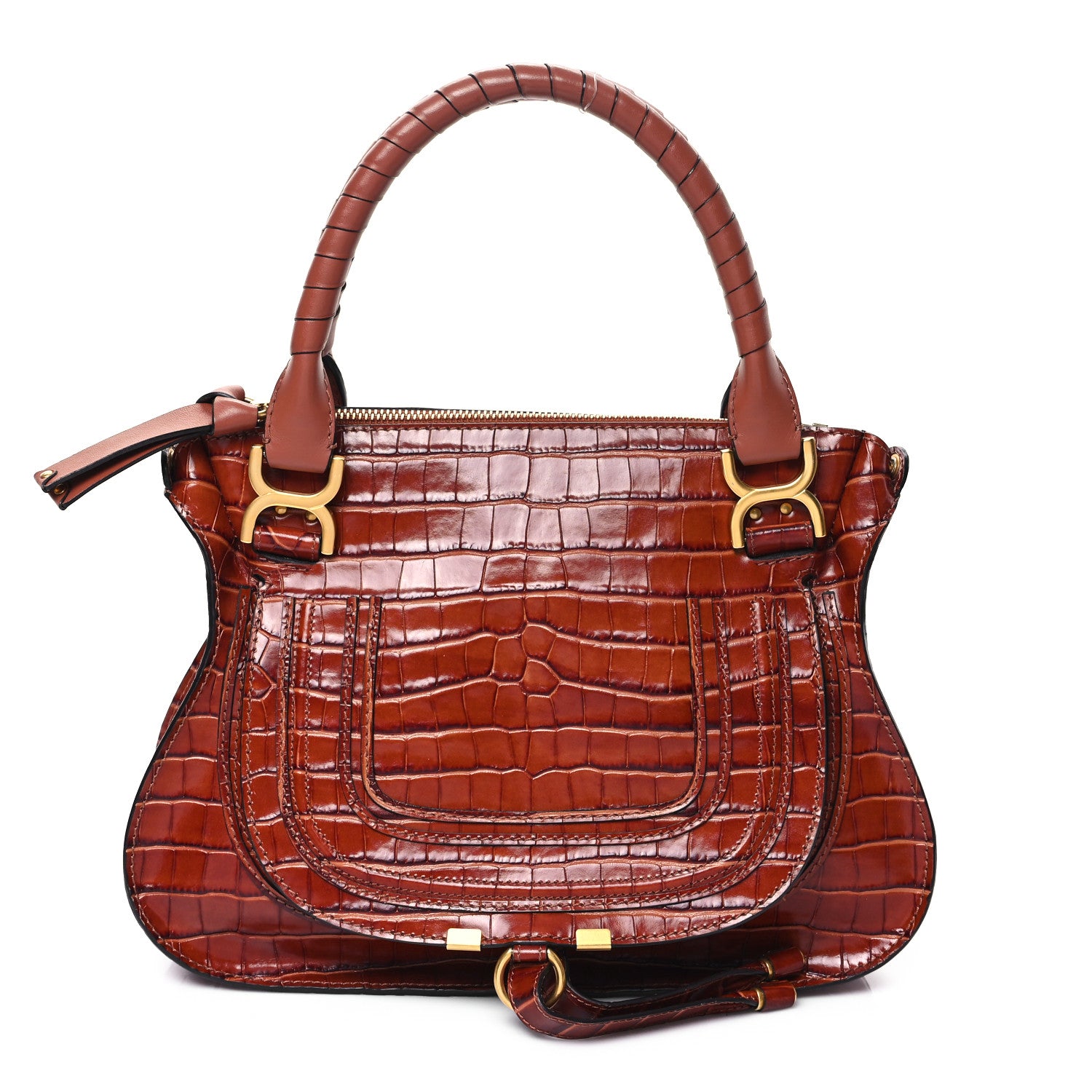 Chloe Calfskin Crocodile Embossed Medium Marcie Satchel Mahogany 1 of 12