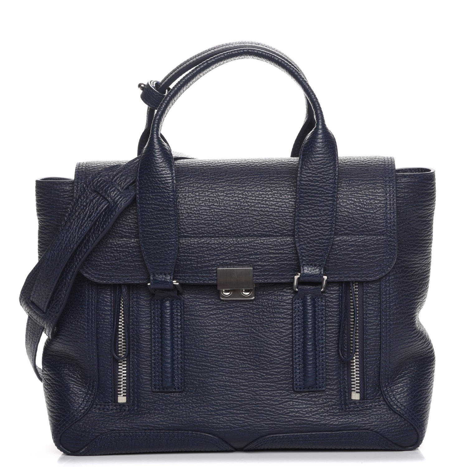 3.1 Phillip Lim 3.1 Textured Calfskin Medium Pashli Satchel Ink 1 of 8