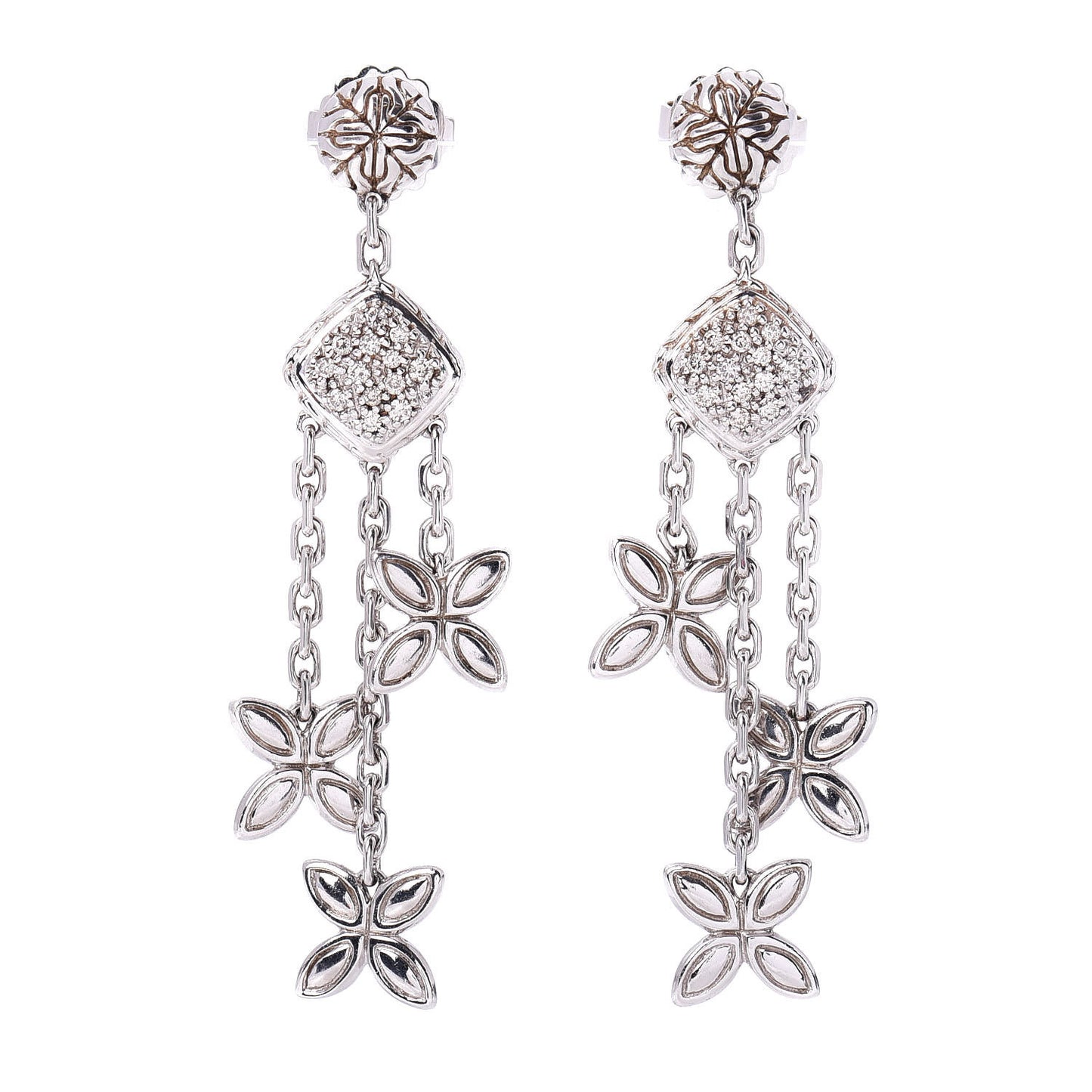 Sterling Silver Diamond Batu Kawung Chandelier Earrings