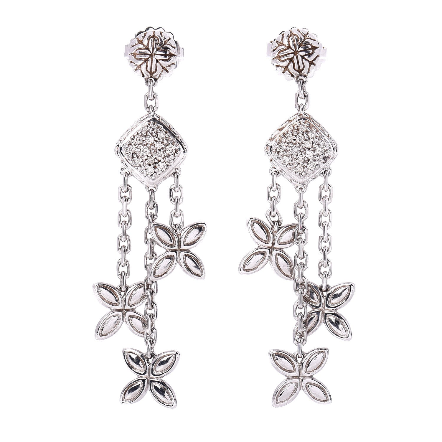 John Hardy Sterling Silver Diamond Batu Kawung Chandelier Earrings 1 of 4