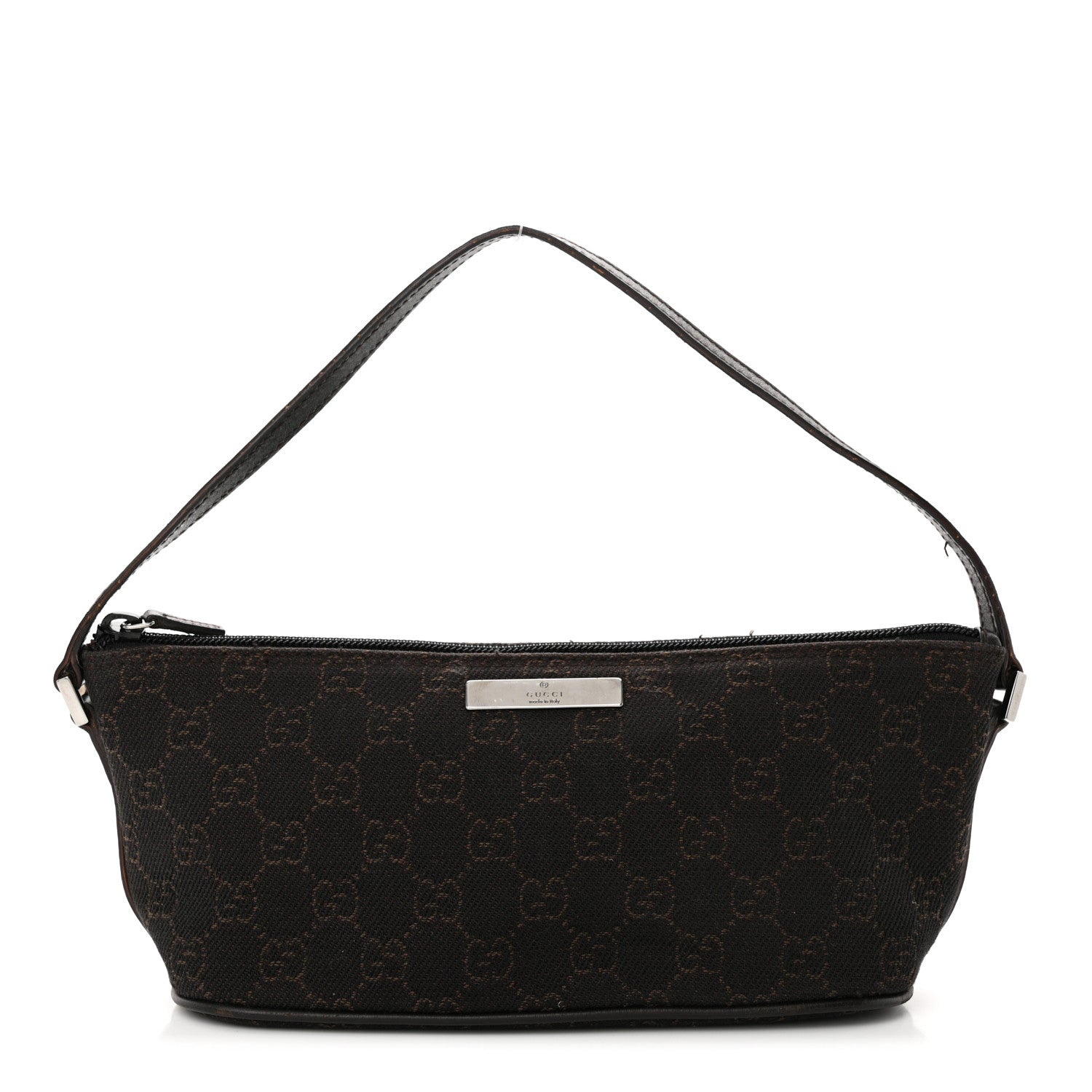 Gucci Denim Monogram Boat Pochette Dark Brown 1 of 15